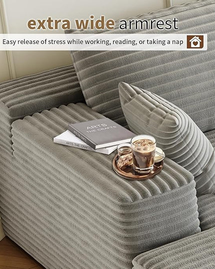 139.4" Modular Sectional Sofa Couch, Oversized U-Shaped Minimalist Couches with 2 Ottomans Chaise and 2 Middle Seats, Modern Deep Seat Cloud Plush Corduroy Sofas Set for Living Room, 8 Seater, Grey