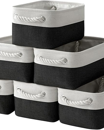 TheWarmHome Storage Bins for Shelves - 6 Pack 11.8x7.8x5.2 inch Collapsible Storage Cubes, Basket for Gifts Empty Closet Organizing Dog Toy Box (White & Black)