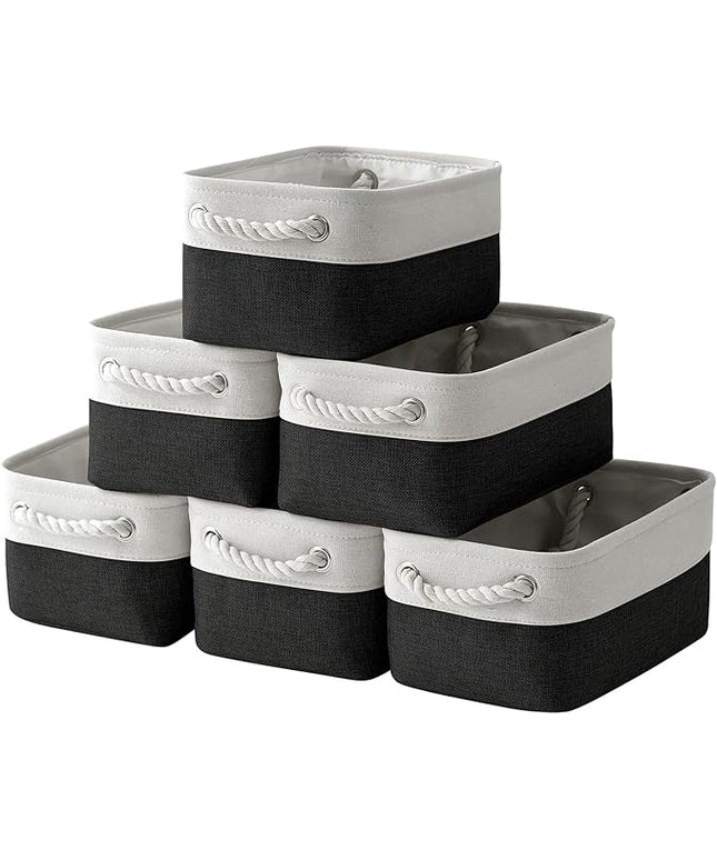 TheWarmHome Storage Bins for Shelves - 6 Pack 11.8x7.8x5.2 inch Collapsible Storage Cubes, Basket for Gifts Empty Closet Organizing Dog Toy Box (White & Black)