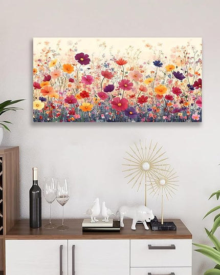 LKY ART Wall Art Canvas Floral Wall Decor for Living Room Colorful Wildflower Picture Garden Print Nature Floral Decorative Painting Office Bedroom Poster Artwork Home Decoration 30 x 58 inches