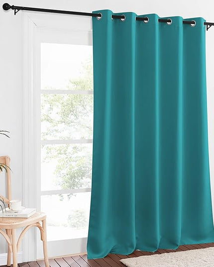 NICETOWN Sliding Door Window Treatment Blackout Patio Door Curtain Panels, Privacy Thermal Drapes for Bedroom Living Room Department with Grommet Top (Peacock Teal, W66 x L110)