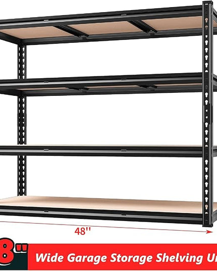 REIBII 48" W Garage Shelving Heavy Duty, 2000LBS Storage Shelves, 4 Tier Adjustable Metal Shelves for Garage Shelving Sturdy Industrial Shelf, Easy Assemble, 48" W x 60" H x 18" D