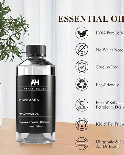 Hotel Scents Diffuser Oil Mantasha 500ml – Inspired by Sauvage Eau de Parfum – Bergamot, Pepper & Geranium – Luxury Scent Refill for Home – Essential Oil for Waterless & Ultrasonic Diffuser