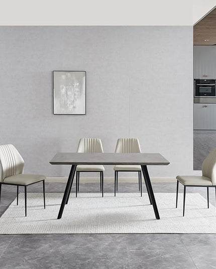 ZckyCine Modern 5-Piece Kitchen Table Set Rectangular Wood Dining Table with 4 Upholstered Leather Chairs (46.5" Table + 4 White Chairs)