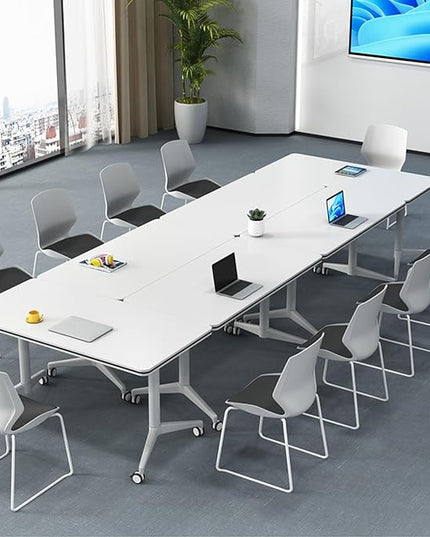 Conference Table, Folding Conference Room Tables, Modern Flip Top Seminar Training Meeting Table with Wheels, Modular Foldable Conference Tables for Home Office Classr (White 2 Pack, 63inch)