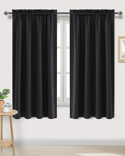 DWCN Blackout Curtains Room Darkening Thermal Insulated Bedroom Curtains Window Curtain Panels, 52 x 63 inches Long, Set of 2 Black Rod Pocket Drapes