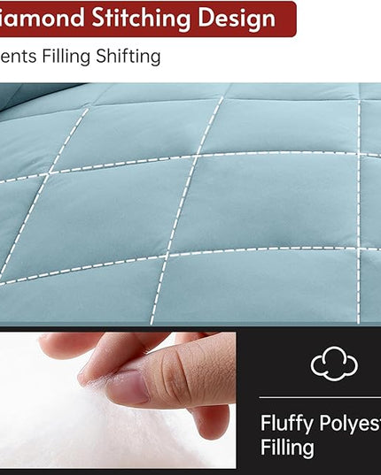 MUXHOMO 7 Pieces Full Comforter Set, Reversible Bed in a Bag Full Size, All Season Bedding Set with Comforter, Flat Sheet, Fitted Sheet, Pillowcases & Shams, Greyish Blue & Light Grey
