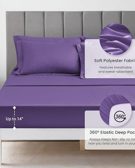Love's cabin King Size Comforter Set Purple, 7 Pieces King Bed in a Bag, All Season Bedding Sets with 1 Comforter, 1 Flat Sheet, 1 Fitted Sheet, 2 Pillowcase and 2 Pillow Sham