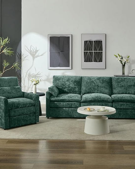Tbfit Living Room Furniture Set, Standard Sofa & Accent Chair, Modern Comfy Cloud Sofa Set, Spring Seat Cushions, Chenille Fabric, Green