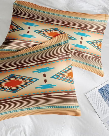 Comforter Set Twin Size, Southwest Western Geometric 5 Pcs Bedding for Kids and Adults, Mexico Stripe Turquoise Bed Sheet Sets with Fitted Sheet Pillowcase & Sham