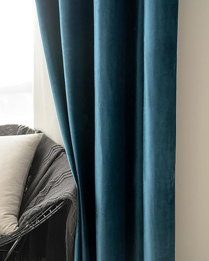 MIULEE Blue Velvet Curtains 84 Inches Length Blackout Curtains Thermal Insulated Soundproof Room Darkening Grommet Curtains/Drapes for Living Room Bedroom 52 x 84 Inch 2 Pcs Peacock Blue