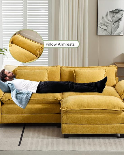 86" Modular Sectional Sofa, Comfy Cloud Couch Sectional Sofa with Ottoman, Chenille Sofa Sleeper Deep Seat Sofa with Throw Pillows for Living Room (Yellow, 86"- L Shape)