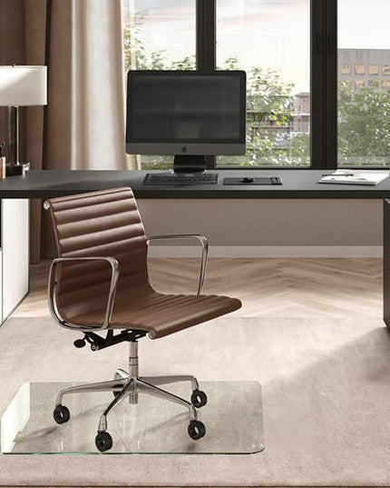 Vitrazza Glass Chair Mat 36” x 42” Superior ¼ Thick, Chiaro Standard Clear, Certified Tempered Safety Glass, Delivers a Smooth Glide, Protects Carpet or Wood, Beautiful in Home or Office.