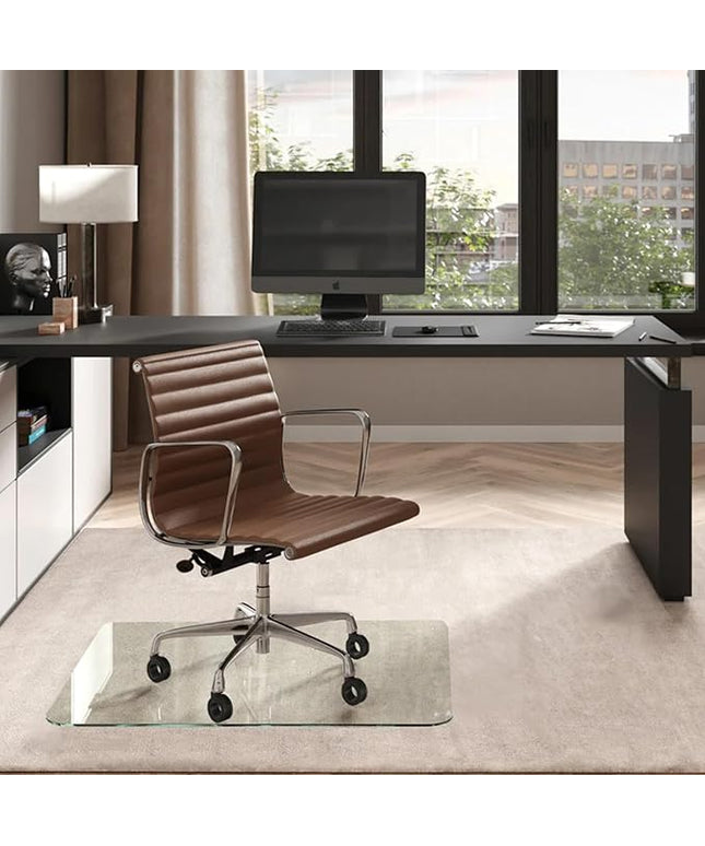 Vitrazza Glass Chair Mat 36” x 42” Superior ¼ Thick, Chiaro Standard Clear, Certified Tempered Safety Glass, Delivers a Smooth Glide, Protects Carpet or Wood, Beautiful in Home or Office.