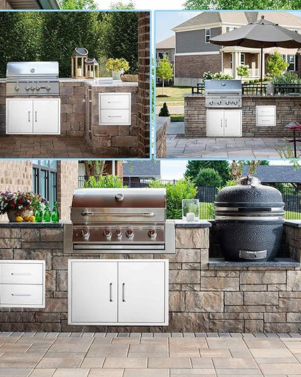 18" W x 15" H x 23" D Stainless Steel Outdoor Kitchen Drawers BBQ Drawers Double Access Flush Mount for Outdoor Kitchens Or BBQ Island