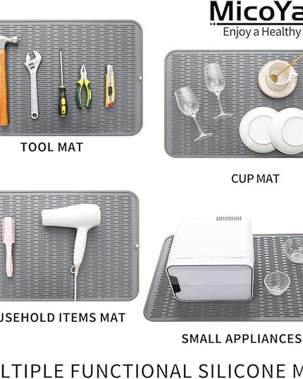 Silicone Dish Drying Mat for Multiple Usage,Easy clean,Eco-friendly,Heat-resistant Silicone Mat for Kitchen Counter or Sink,Refrigerator or Drawer Liner Grey 3XL 28 inches x 18 inches
