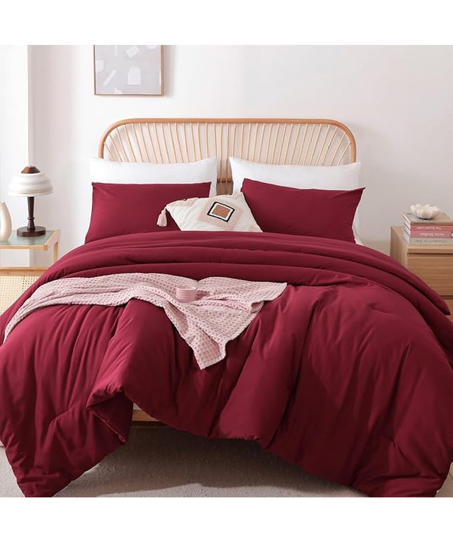 ROSGONIA California King Comforter Set Dark Red, 3pcs (1 Boho Red Cal King Comforter & 2 Pillowcases) All Season Lightweight Bedspread Bedding Blanket