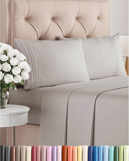 Queen Size 4 Piece Sheet Set - Comfy Breathable & Cooling Bed Sheets Set - Hotel Luxury Bedding for Women, Men, Kids, Teens, Boys & Girls - Deep Pockets, Soft and Wrinkle Free - Oeko-Tex - Light Grey