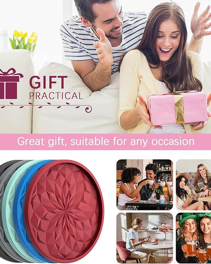 ME.FAN Silicone Coasters with Holder,[6 Pack] Drinking Coasters - Cup Mat for Hot or Cold Drinks, Thickened, Non-Slip, Non-stick,Deep Tray Navy Blue