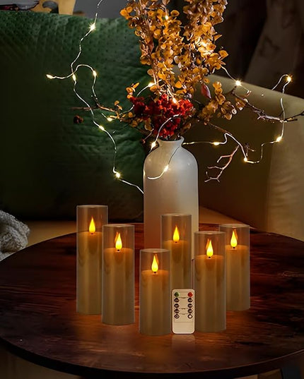Halloween Decoration Flickering Flameless Candles Battery Operated Timer Led Pillar Candles with Realistic Moving Wick Candles for Home Decor 24 Pack (D2.2 xH 5" 6" 7")(Grey)