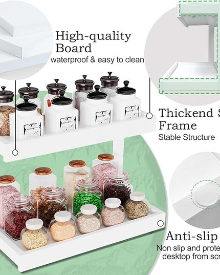 MARTY 2 Tier Spice Rack Organizer for Countertop, 15.8''L White Coffee Station/Bathroom Organizer Countertop, Counter Shelf Desktop Storage Organizer for Kitchen, Bedroom, Office
