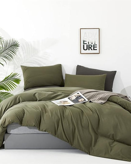 Luxlovery Olive Green Comforter Set Queen Army Green Bedding Comforter Set Blanket Quilts Avocado Breathable Soft Minimalist Comforters Set for Women Men