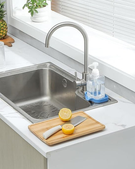 Silicone Bathroom Soap Dishes with Drain Spout-Bathroom and Kitchen Sink Organizer,Sponge Holder,Dish Soap Tray,Perfect for Dispenser,Scrubber,Bottle,Cup on Counter Lichen Blue 4.9"×3.2"