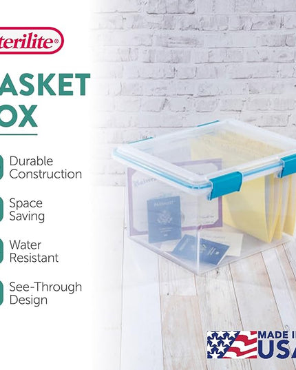 Sterilite 12-Pack Gasket Box, Weather-Resistant Storage Bins with Latching Lids, 32 Quart - Heavy-Duty Organizing Containers for Closet, Bathroom, and Office