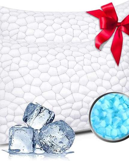 SUPA MODERN Cooling Bed Pillows for Sleeping 2 Pack Shredded Memory Foam Pillows Adjustable Pillow for Side Back Stomach Sleepers Luxury Gel Pillows Queen Size Set of 2 with Washable Removable Cover