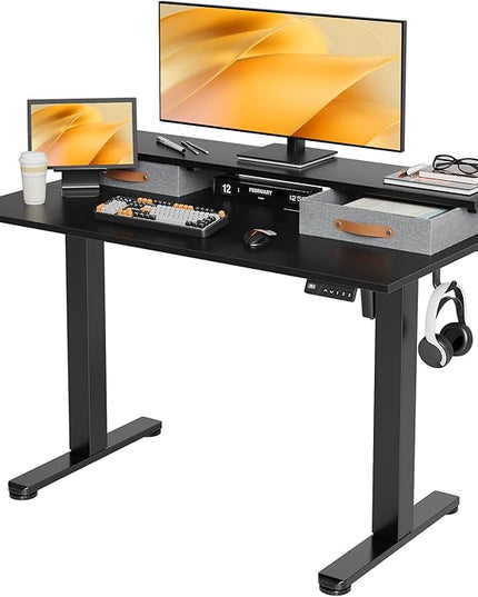 Claiks Electric Standing Desk with 2 Drawers, Adjustable Standing Desks with Storage, Height Adjustable Stand up Desk for Home Office with 2 Hooks,48 Inch Black
