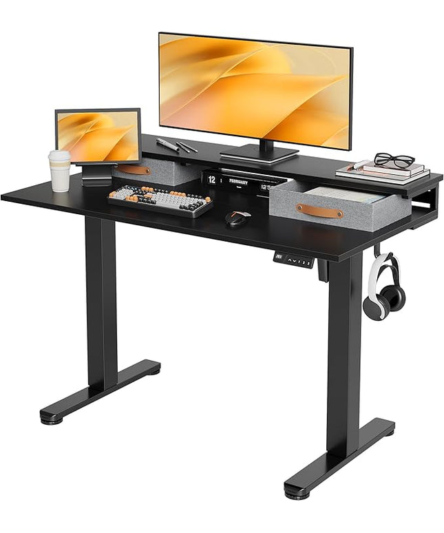 Claiks Electric Standing Desk with 2 Drawers, Adjustable Standing Desks with Storage, Height Adjustable Stand up Desk for Home Office with 2 Hooks,48 Inch Black