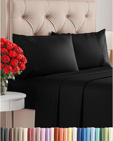 King Size 4 Piece Sheet Set - Comfy Breathable & Cooling Bed Sheets Set - Hotel Luxury Bedding for Women, Men, Kids, Teens, Boys & Girls - Deep Pockets, Ultra-Soft and Wrinkle Free - Oeko-Tex - Black