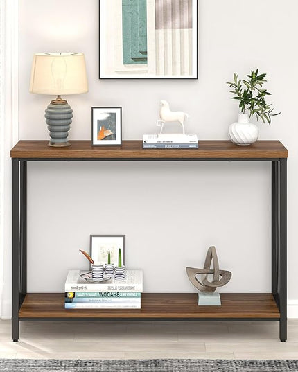 FOLUBAN Entryway Table, Narrow Console Table, Modern Sofa Table for Living Room, Hallway, Behind Couch (Rustic Walnut)