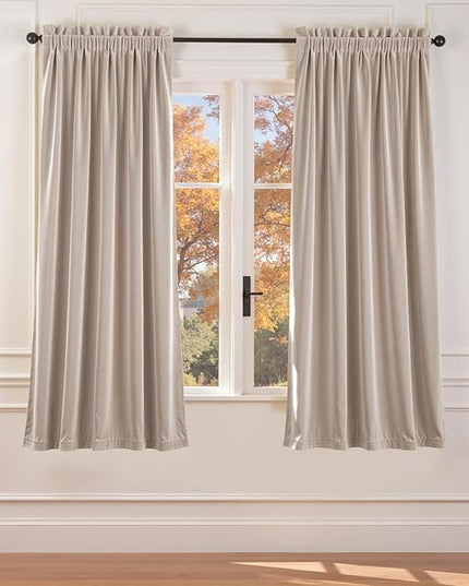 Lazzzy Velvet Blackout Curtains Thermal Insulated Room Window Drapes Super Soft Luxury Curtains for Living Room Bedroom Rod Pocket 2 Panels, Oatmeal, 52" W x 72" L