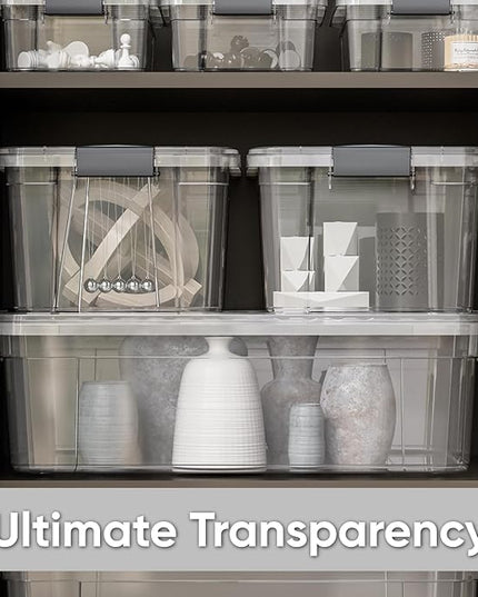 Superio Storage Bins with Lids- 8 Pack, 6.6 Qt Clear Boxes for Organizing, Stackable Plastic Containers- BPA Free, Non-Toxic, Odor Free, Organizer for Home, Office, Dorm