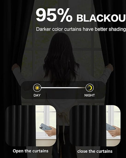 KEQIAOSUOCAI Black Blackout Curtains 156 Inches Long for Living Room Patio Door 2 Panels Set Room Darkening Pinch Pleated Extra Long Polyester Pinched Curtains Thermal Insulated Drapes 40 Wide
