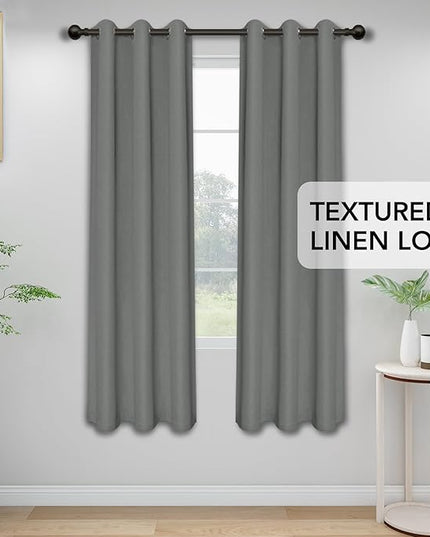 Easy-Going Linen Look Blackout Curtain Grommet Window Curtain Drapes for Bedroom, Living Room Thermal Insulated Room Darkening (2 Panels, 42x84 inch, Grey)