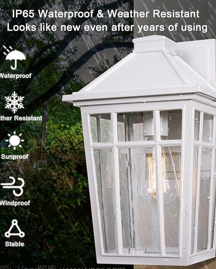 Darkaway Outdoor Sconce Lights Wall Light Fixtures, 14inch Large Porch Light Outdoor Wall Anti-Rust Waterproof Aluminum with Glass Exterior Light Fixture for Patio Yard Doorway Garage (Large, White)