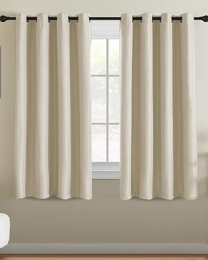 H.VERSAILTEX 90% Blackout Linen Curtains 63 Inches Long for Bedroom/Living Room Thermal Insulated Grommet Curtain Drapes Primitive Textured Burlap Effect Window Drapes 1 Panel - Heather Sand/Black