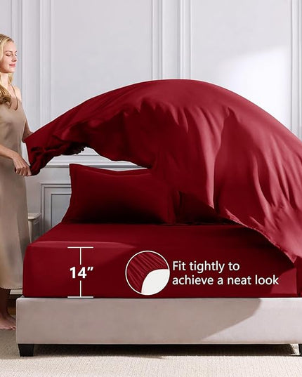 CozyLux Queen Comforter Set Dark Red - Bed in a Bag Queen Size 7 Pieces, Luxury Soft Bed Set for All Seasons, Bedding Set with Down Alternative Comforter, Sheets, Pillowcases & Shams