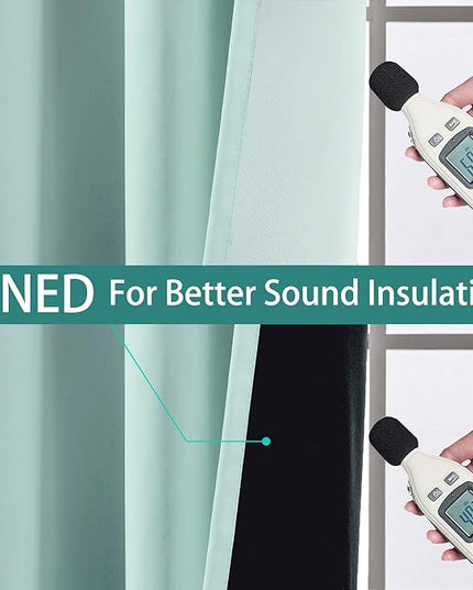 Yakamok 100% Blackout Curtains Energy Saving Thermal Insulated 2 Thick Layers Completely Blackout Drapes with Black Liner for Bedroom (52Wx72L, Aqua, 2 Panels)