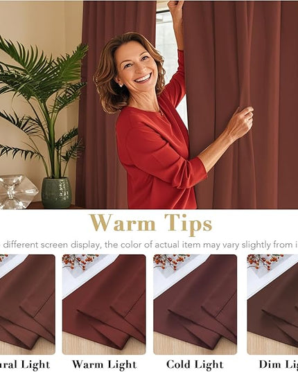 H.VERSAILTEX Blackout Curtains Thermal Insulated Window Treatment Panels Room Darkening Blackout Drapes for Living Room Back Tab/Rod Pocket Bedroom Draperies (2 Panels, Rust, 42 x 63 Inch)