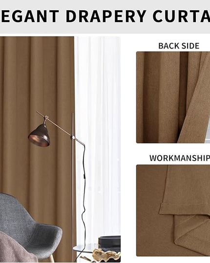 Easy-Going Linen Look Blackout Curtain Grommet Window Curtain Drapes for Bedroom, Living Room Thermal Insulated Room Darkening (2 Panels, 52x108 inch, Brown)