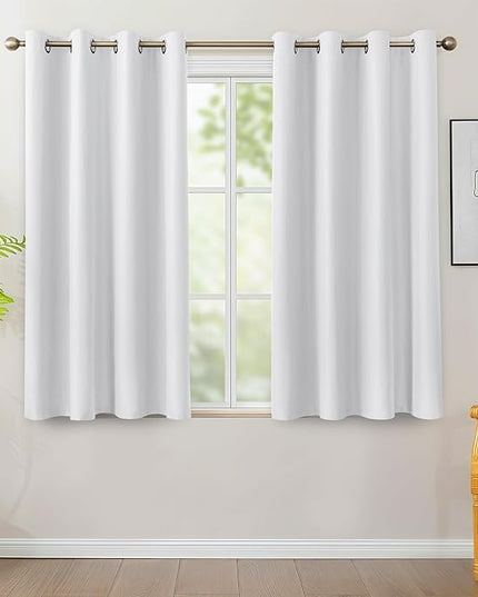 BONZER 100% Blackout Curtains 4 Panels - 54 x 54 Inch Thermal Insulated Full Light Blocking Drapes for Small Window, Single Layer Grommet Curtain with Black Laminated Backing for Bedroom, Pure White