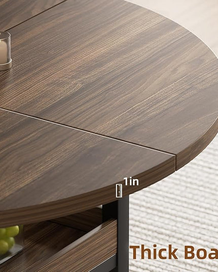 5-Piece Round Dining Table Set for 4 with Storage, Kitchen Table with 4 PU Leather Chairs, Space Saving for Breakfast Nook, Dinette, Dining Room (Boxwood Dining Table-4 Black Chairs)