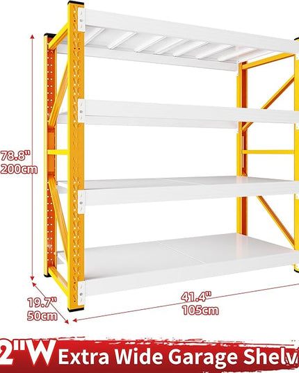 3000LBS Garage Shelving 42" W Garage Shelving Heavy Duty 4-Tier Metal Storage Shelves Adjustable Shelf Unit Storage Rack for Basement Supermarket Warehouse 42" W x 20" D x 78" H Orange-White
