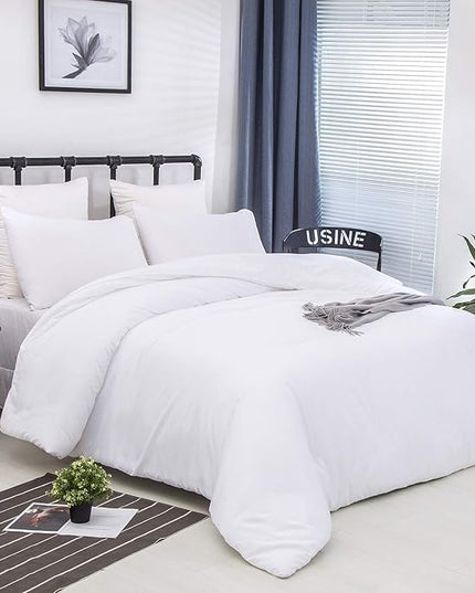 CLOTHKNOW White Full Size Comforter Sets 3Pcs White Bedding Comforter Sets Soft Women Men Comforter with 2 x Pillow Cases