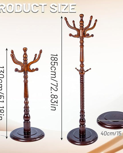 73" Wooden Coat Rack Stand,Coat Racks Freestanding With 11 Hooks And Solid Round Base Heavy Duty Adjustable Height Hall Tree Coat Rack for Entryway Hallway Foyer Office Bedroomf (Antique Color)