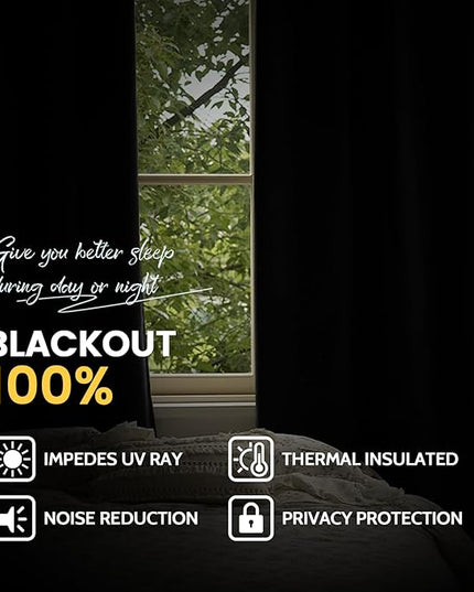 Yakamok 100% Blackout Curtain Panels 96 inches Cold and Light Blocking Drapes for Nursery, 2 Thick Layers Thermal Insulated Draperies (2 Pieces, 50 Wide Each Panel, Natural Front with White Backing)