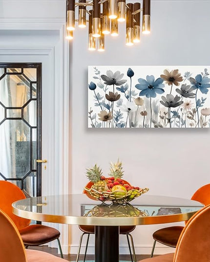 KZKU Flowers Canvas Wall Art - Floral Pictures for Wall Decor Indigo Brown Grey Canvas Prints Nature Printing Artwork for Living Room Bedroom Home Office Wall Decoration 20" x 40"